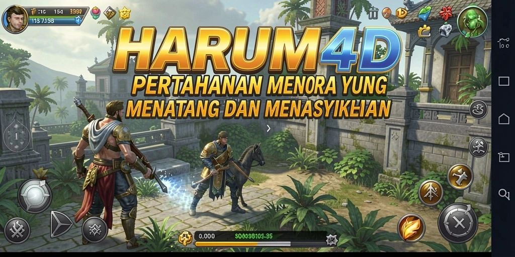 Tangkapan layar gameplay HARUM4D menampilkan aksi menara pertahanan yang intens dan strategi.