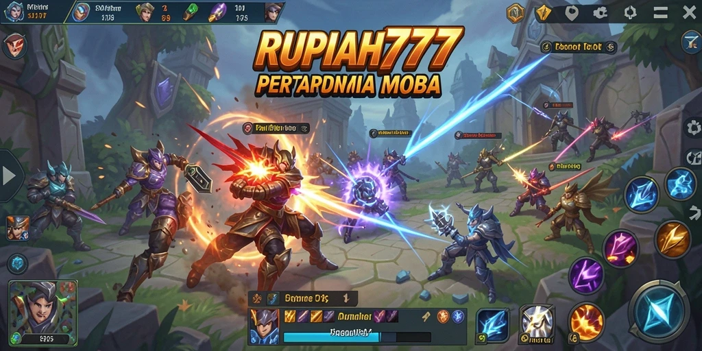 Tampilan mengesankan dari gameplay RUPIAH777 MOBA.
