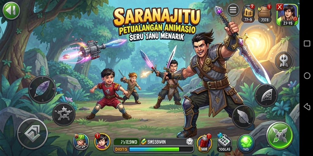 Screenshot gameplay SARANAJITU dengan karakter anime yang menarik.