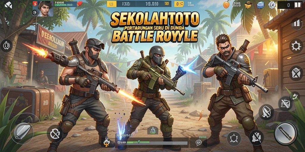 Tampilan gameplay <strong>SEKOLAHTOTO</strong> yang seru dalam pertarungan Battle Royale.