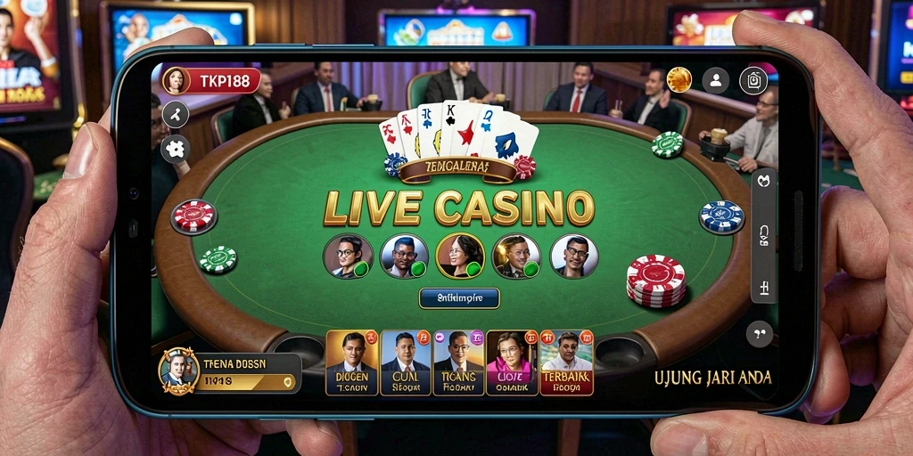 Screenshot gameplay live casino TKP188 dengan dealer langsung.