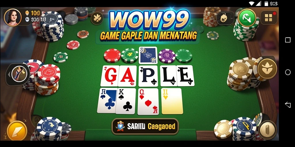 Screenshot WOW99 menampilkan gameplay Gaple yang seru dan interaktif.